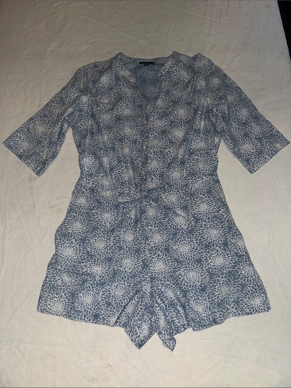 J. Crew Mercantile Floral Dahlia Shorts Romper in Zelda Popover Indigo Colorway